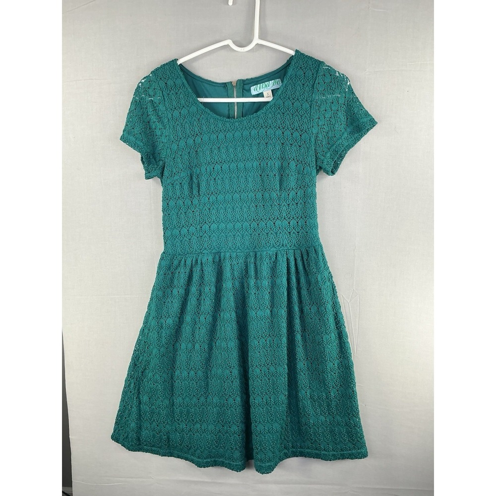 Aina Be Women's Teal Lace Fit Flare Dress Small 14x33 Back Zip